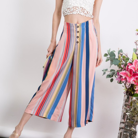 VIBRANT BOLD STRIPE PRINT PANTS - Picture 1 of 4